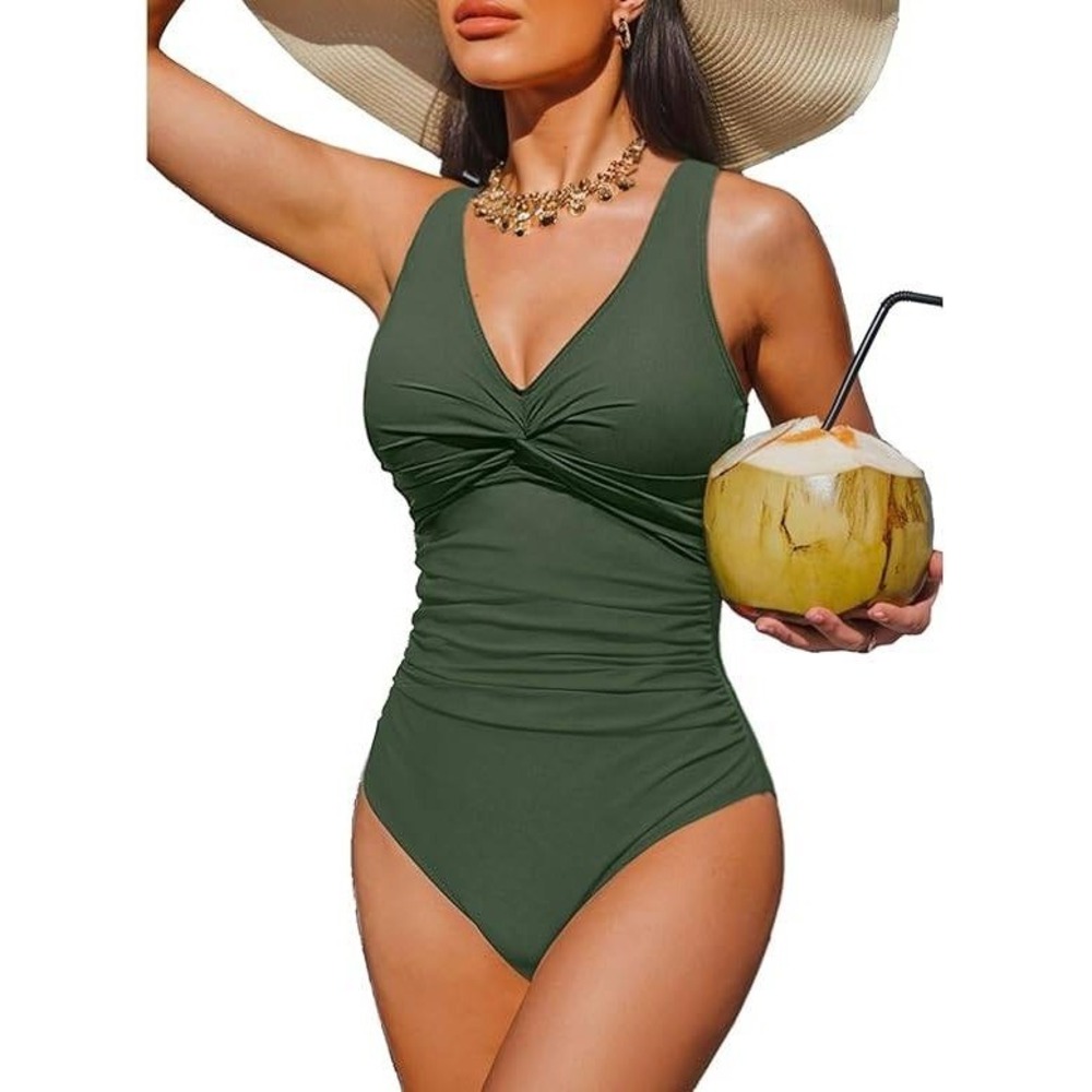 Holipick Army Green Tummy Control Full Coverage‎ One Piece Swimsuit XL NWT